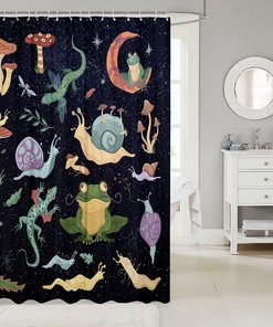 Snail Gecko Frog Dragonfly Mushroom Shower Curtain for Kids Boys Teens Room Decor