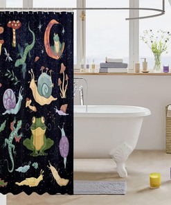 Snail Gecko Frog Dragonfly Mushroom Shower Curtain for Kids Boys Teens Room Decor