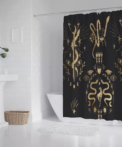 Snake Moon Phases Dark Boho Shower Curtain For Esoteric Bathroom Decor
