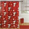 Snoopy Hugging Woodstock on Red Christmas Shower Curtain Set - Cute Bathroom Decor