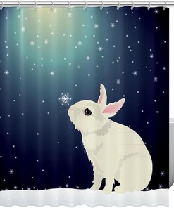 Snow Bunny Moonlight Snowflake Fabric Shower Curtain for Bathroom Decor