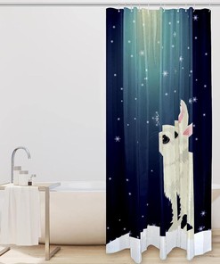 Snow Bunny Moonlight Snowflake Fabric Shower Curtain for Bathroom Decor