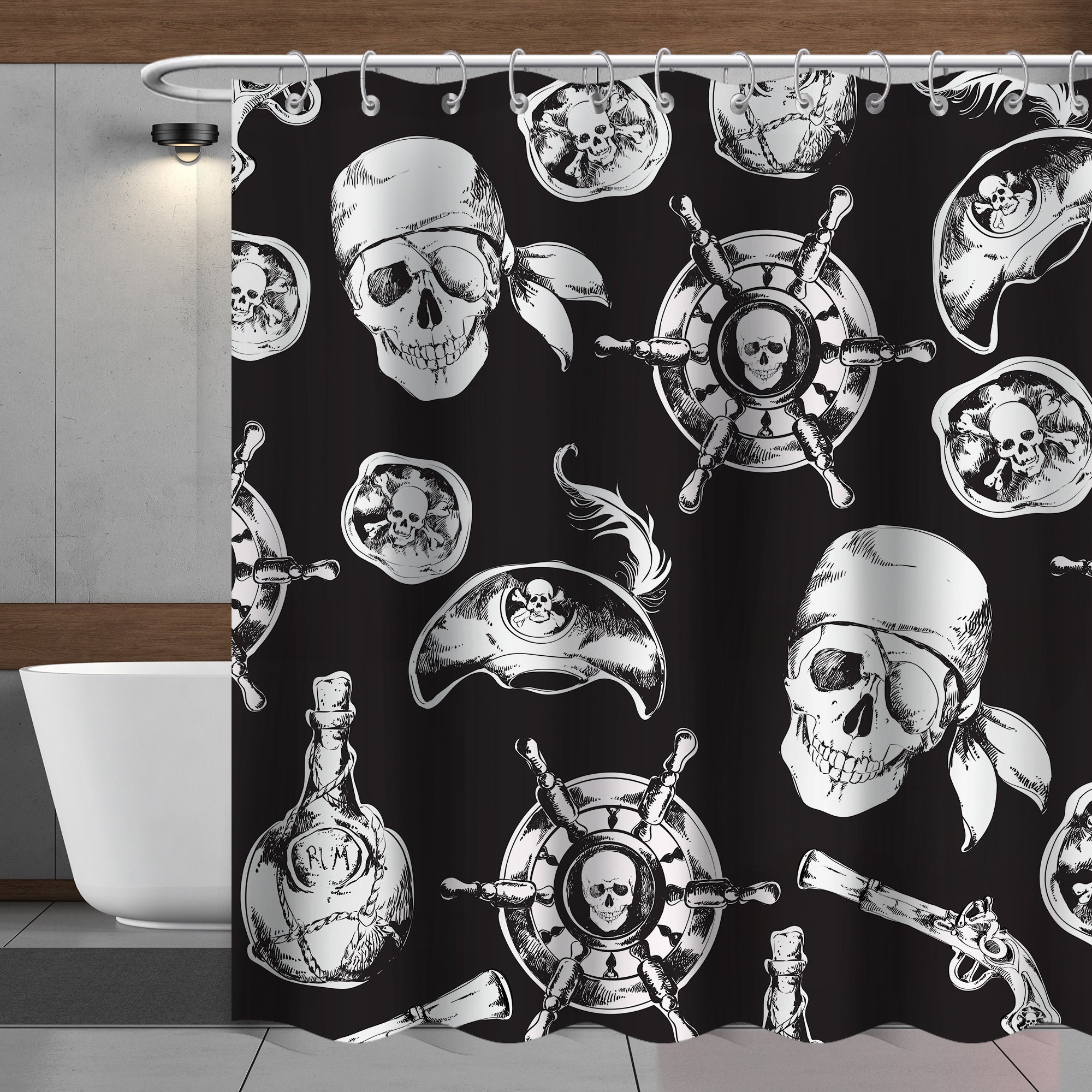 Snow Deer Shower Curtain - Black Bathroom Decor With Winter Landscape Design