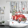 Snow Forest Cardinals Red Truck Christmas Tree Shower Curtain for Bathroom Decor