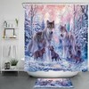 Snow Forest Wolf Shower Curtain Set For Rustic Bathroom Decor With Beautiful Scenery