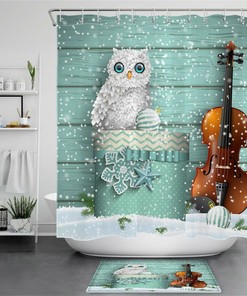 Snow White Owl Shower Curtain On A Green Plank Background