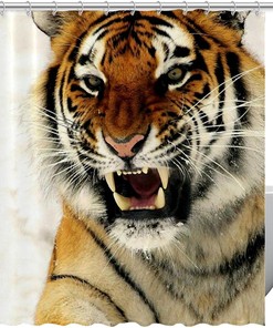 Snow Winter Tiger Fabric Shower Curtain for Bathroom