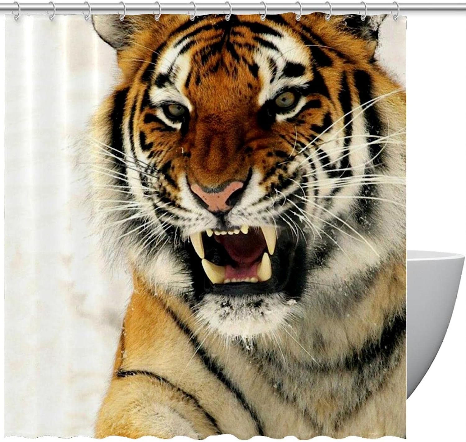 Snow Winter Tiger Fabric Shower Curtain for Bathroom