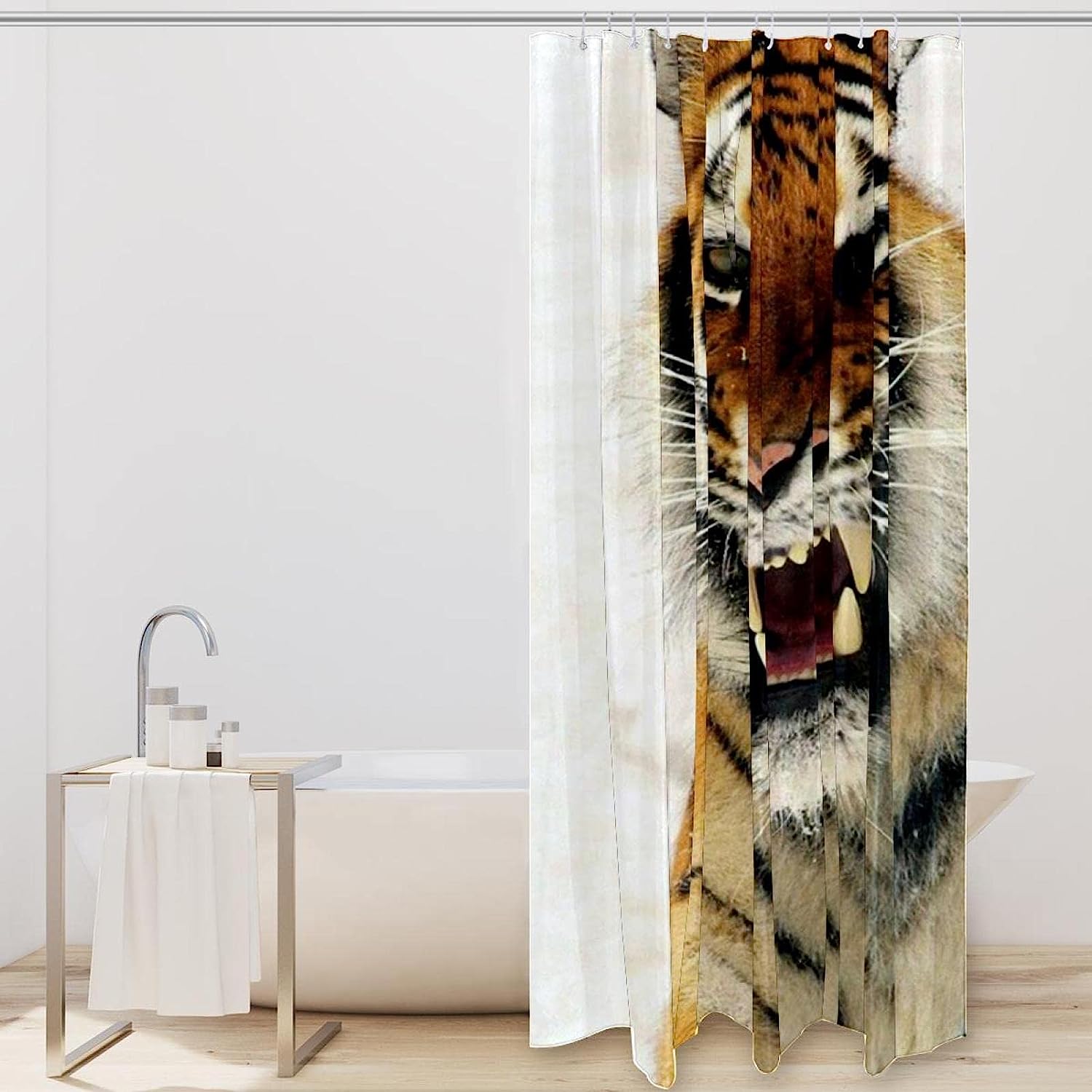 Snow Winter Tiger Fabric Shower Curtain for Bathroom