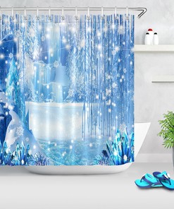 Snow Wonderland Fairytale World Shower CurtainIconic Waterfall Snow Bathroom Decor