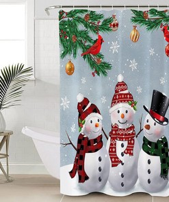 Snowflake Cardinals Snowman Luxury Shower Curtain for Bathroom
