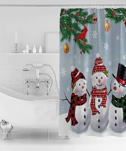Snowflake Cardinals Snowman Luxury Shower Curtain for Bathroom