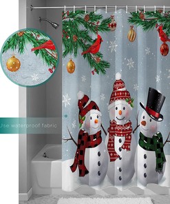 Snowflake Cardinals Snowman Luxury Shower Curtain for Bathroom