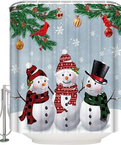 Snowflake Cardinals Snowman Luxury Shower Curtain for Bathroom