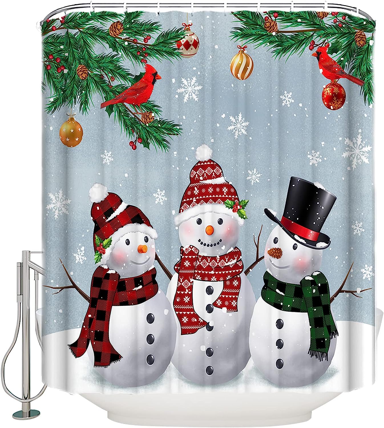 Snowflake Cardinals Snowman Luxury Shower Curtain for Bathroom