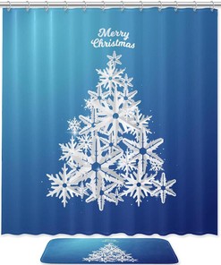 Snowflake Christmas Tree Shower Curtain, Paper Cut Design