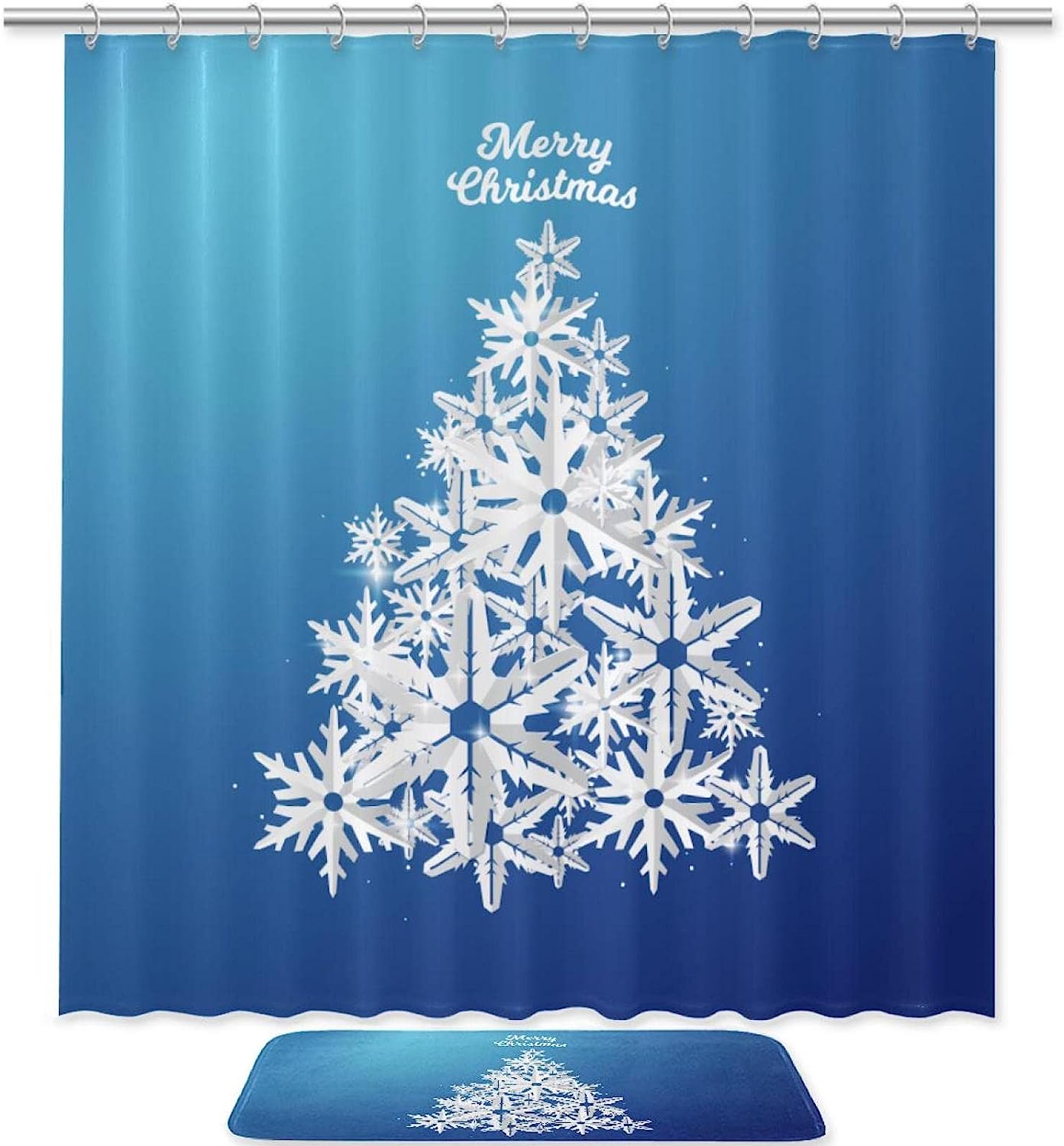 Snowflake Christmas Tree Shower Curtain, Paper Cut Design
