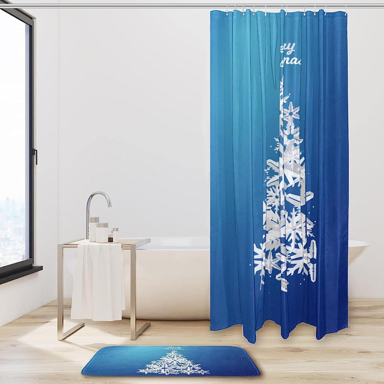 Snowflake Christmas Tree Shower Curtain, Paper Cut Design