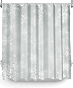 Snowflake Christmas Winter Print Full Size Shower Curtain, Home Bathroom Decor by Verngo