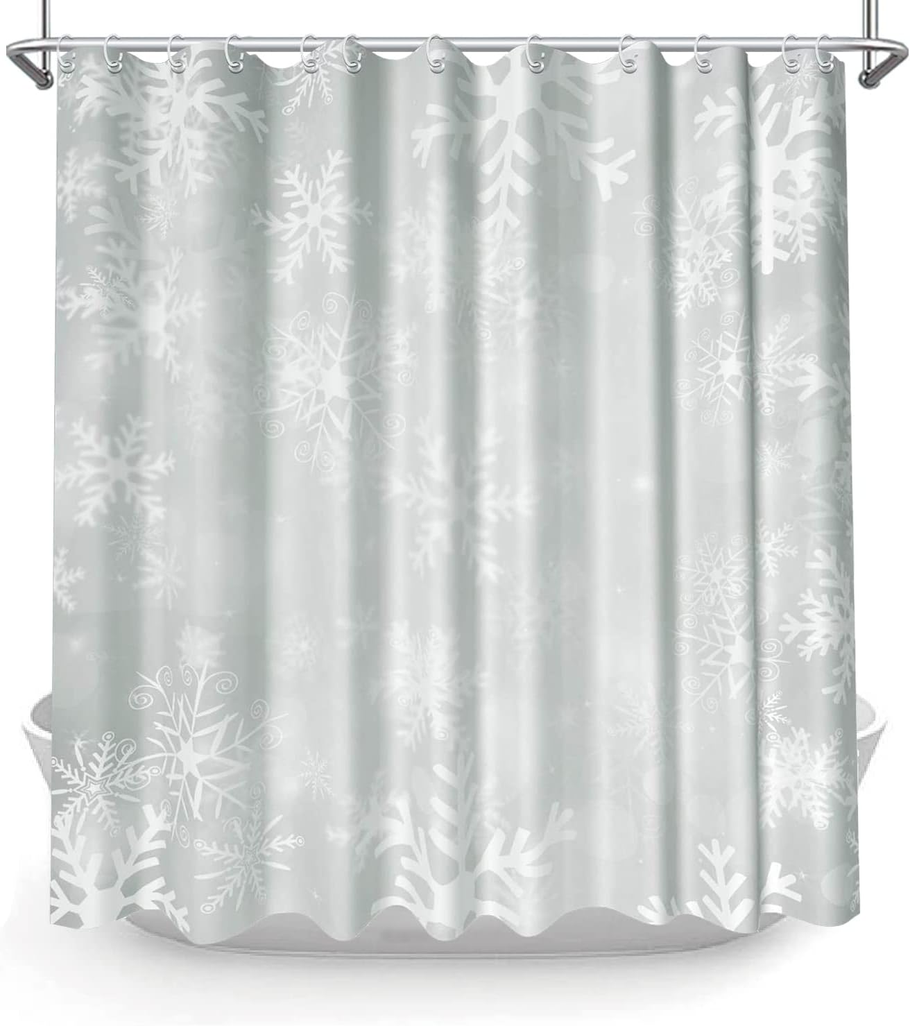 Snowflake Christmas Winter Print Full Size Shower Curtain, Home Bathroom Decor by Verngo