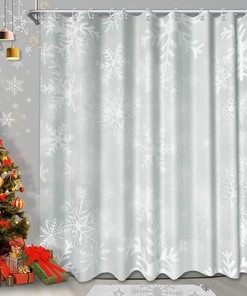 Snowflake Christmas Winter Print Full Size Shower Curtain, Home Bathroom Decor by Verngo