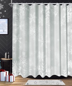 Snowflake Christmas Winter Print Full Size Shower Curtain, Home Bathroom Decor by Verngo
