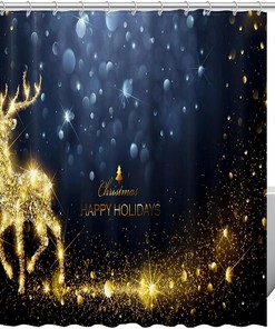Snowflake Deer Golden Decorative Fabric Shower Curtain for Bathroom Decor