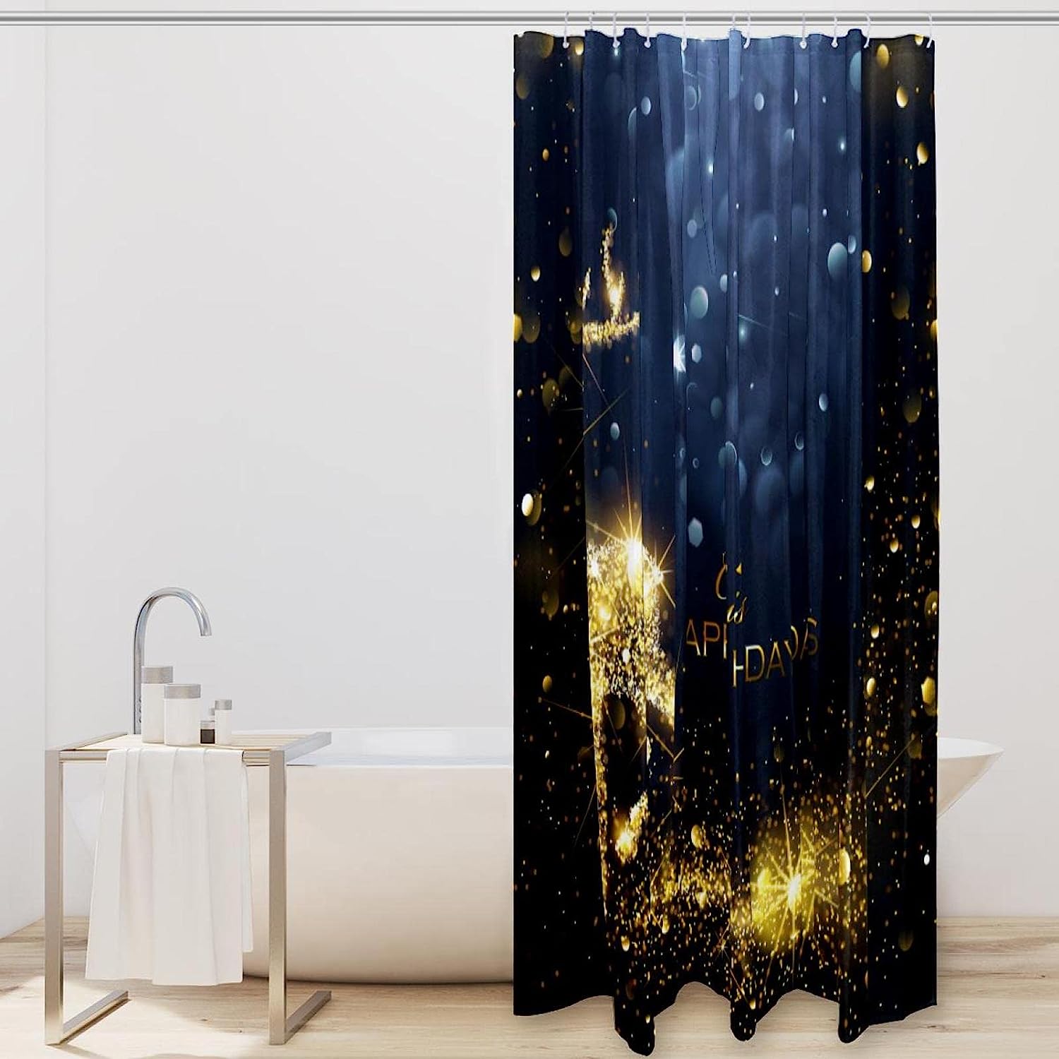 Snowflake Deer Golden Decorative Fabric Shower Curtain for Bathroom Decor