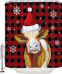 Snowflake Farm Cattle Shower Curtain For A Rustic Christmas Vibe