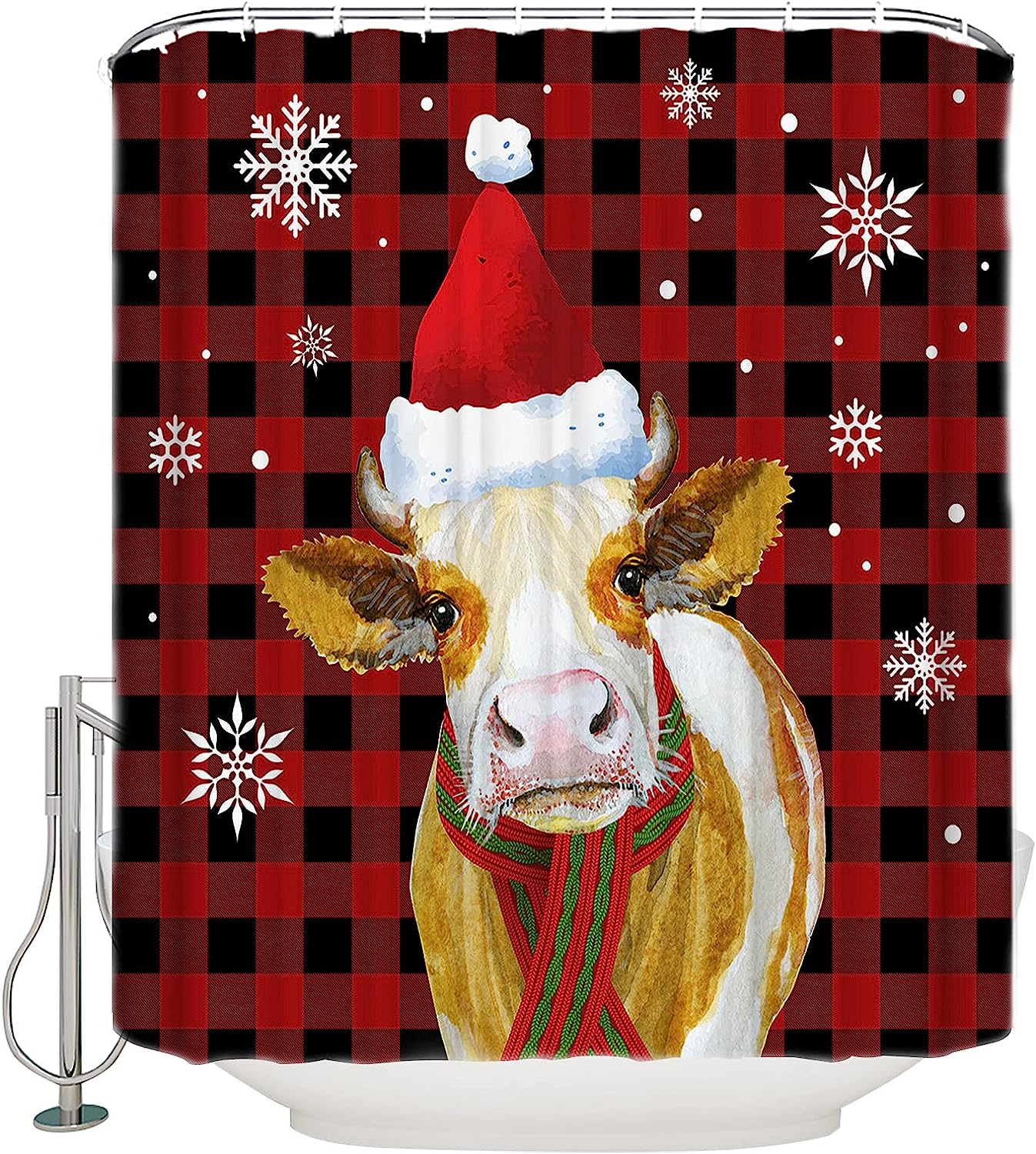 Snowflake Farm Cattle Shower Curtain For A Rustic Christmas Vibe
