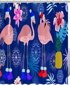 Snowflake Flamingo Fruit Flower Fabric Shower Curtain for Bathroom Decor