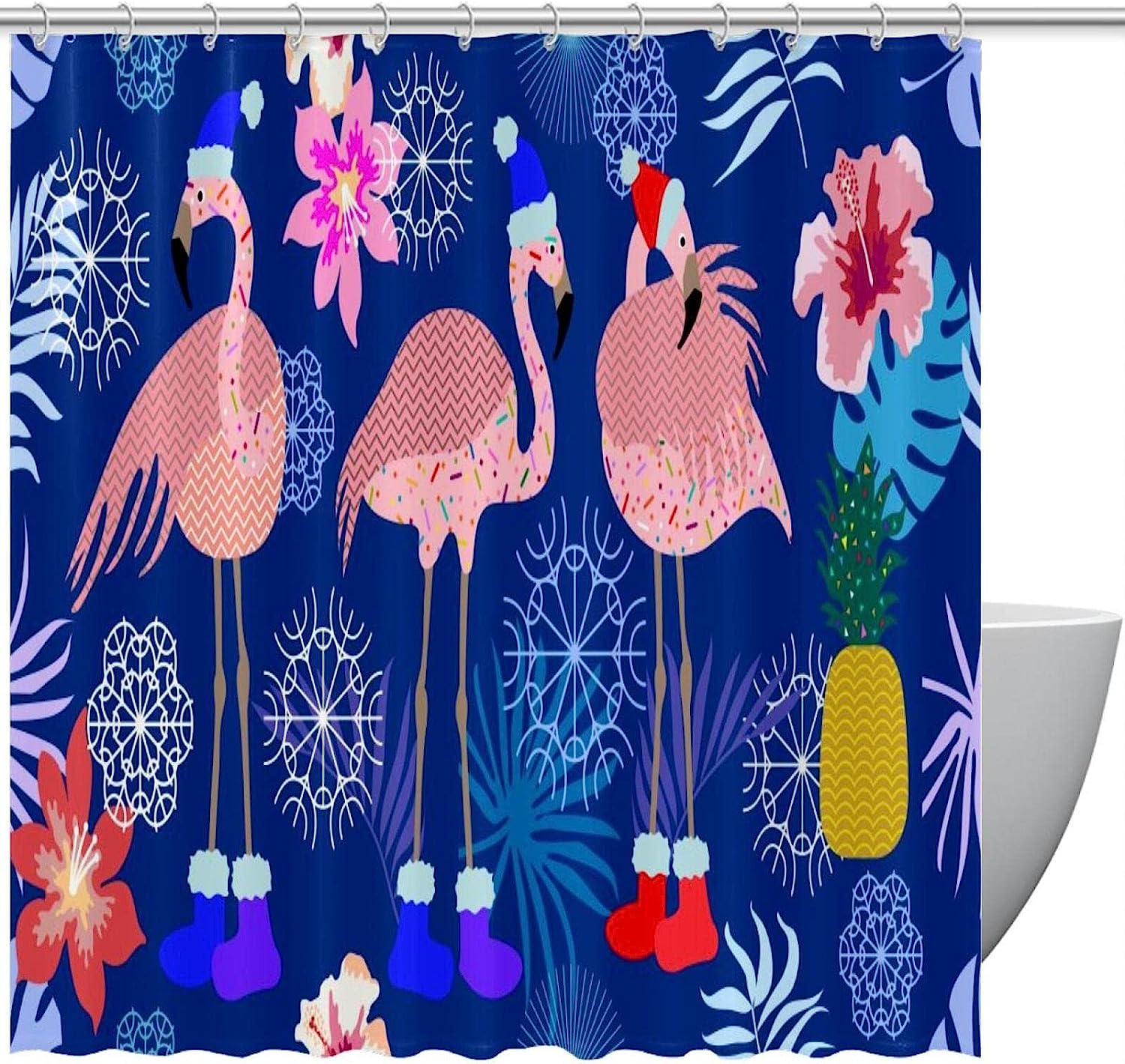 Snowflake Flamingo Fruit Flower Fabric Shower Curtain for Bathroom Decor