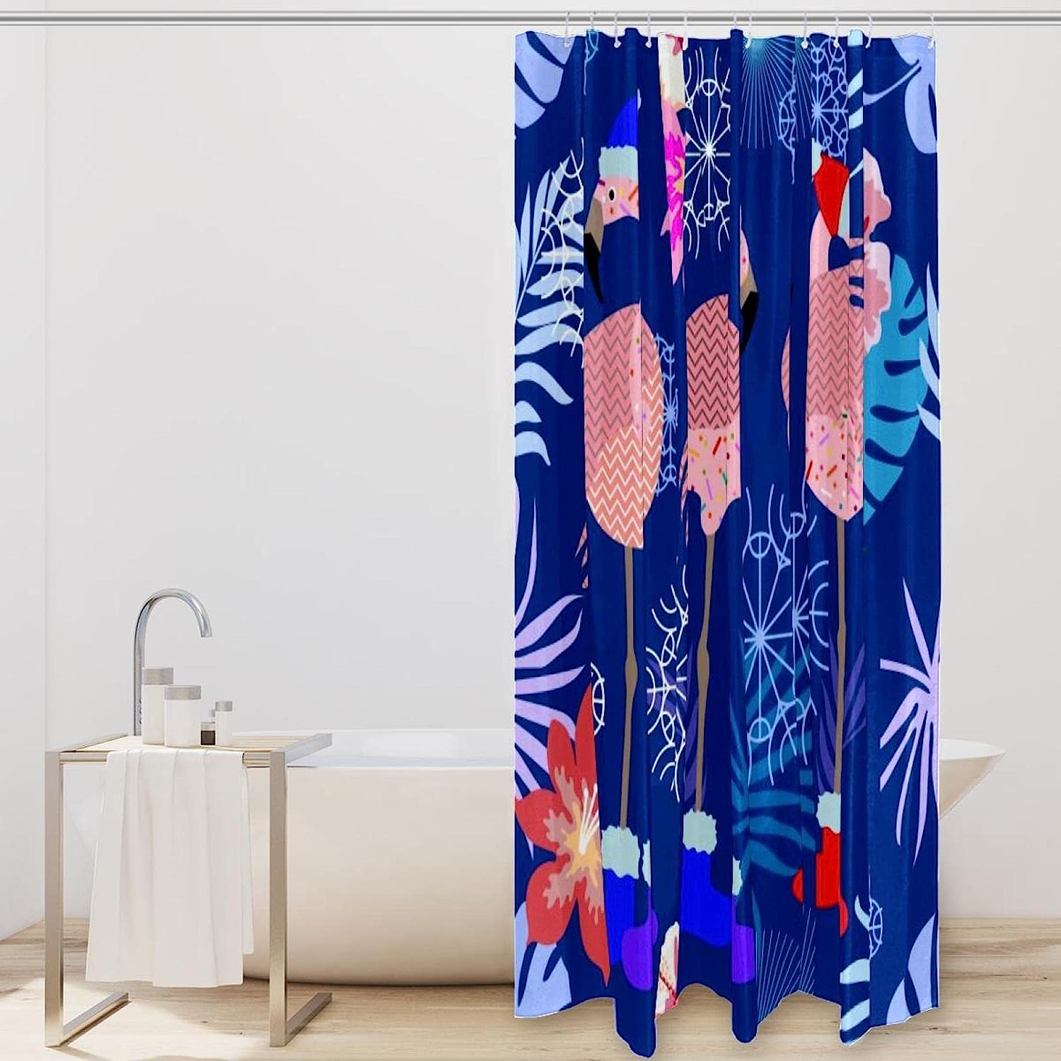Snowflake Flamingo Fruit Flower Fabric Shower Curtain for Bathroom Decor