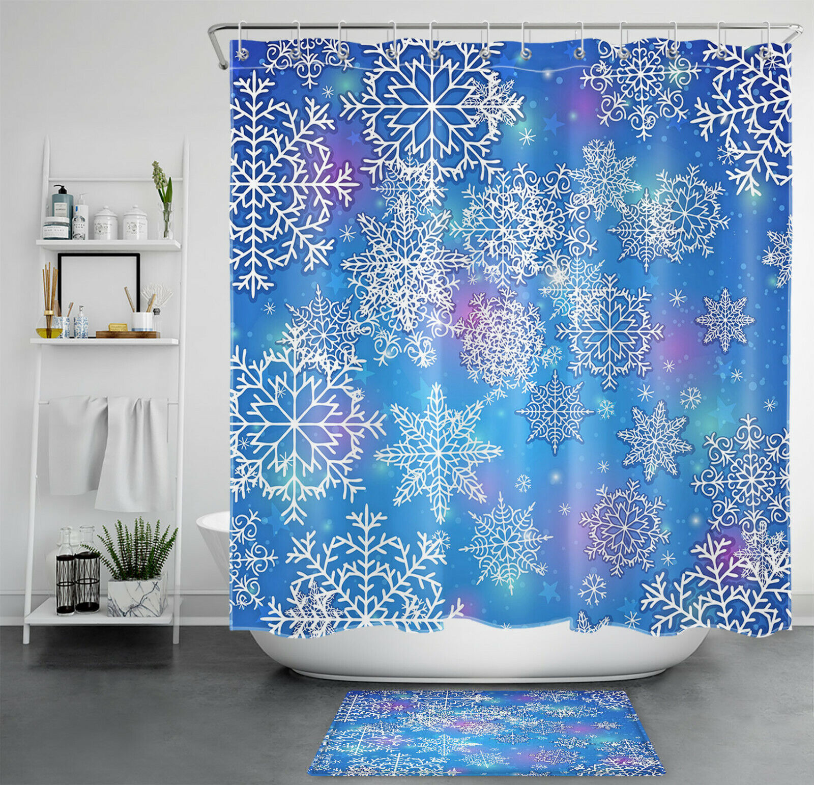 Snowflake Merry Christmas Shower Curtain - Happy Festive Bathroom Decor