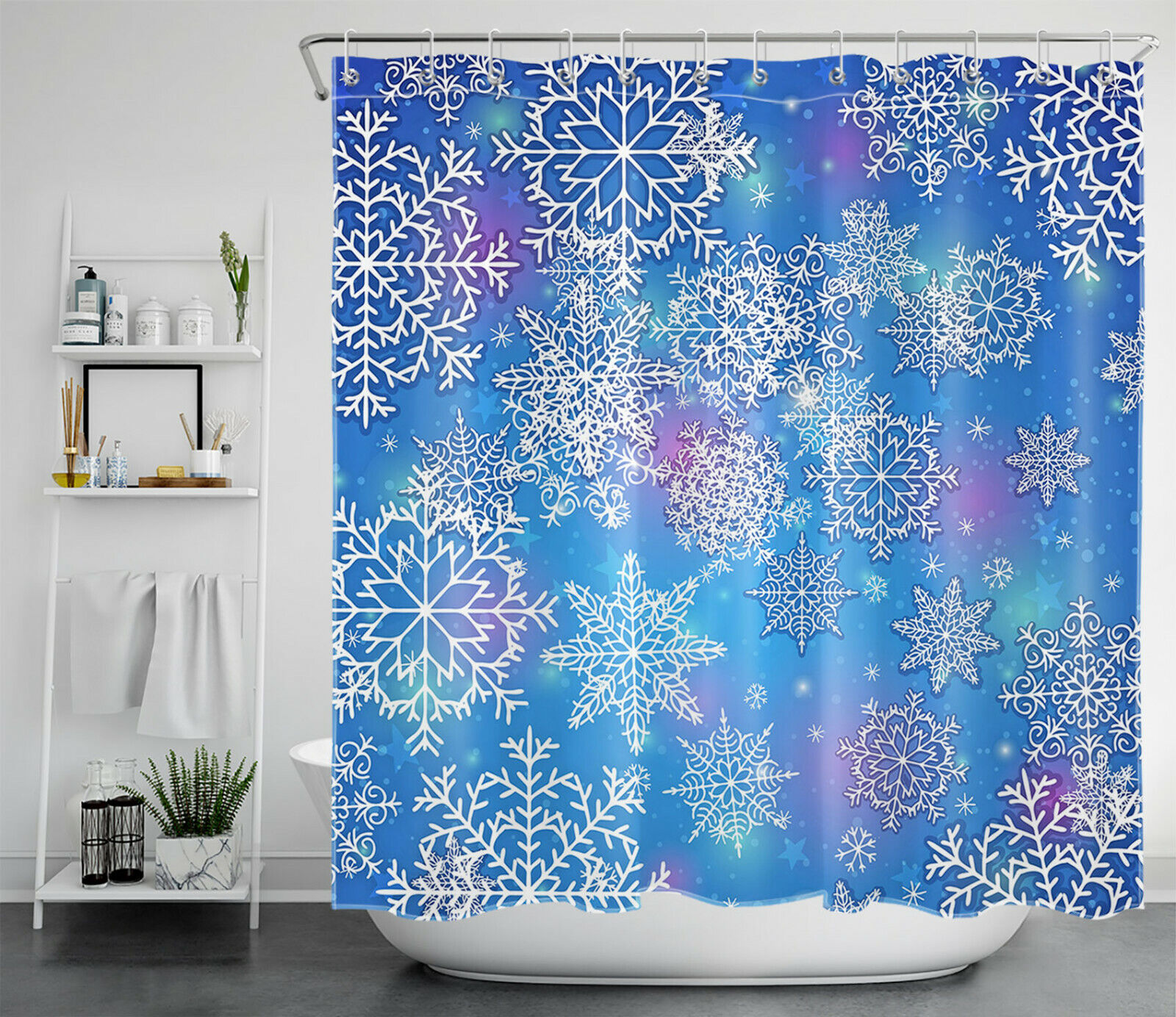 Snowflake Merry Christmas Shower Curtain - Happy Festive Bathroom Decor