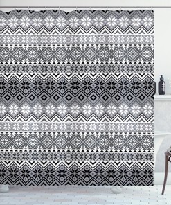 Snowflake Pattern Nordic Print Grey Shower Curtain