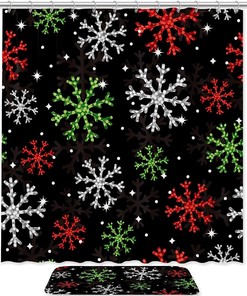 Snowflake Print Waterproof Colorful Shower Curtain For Winter-Themed Bathroom Decor