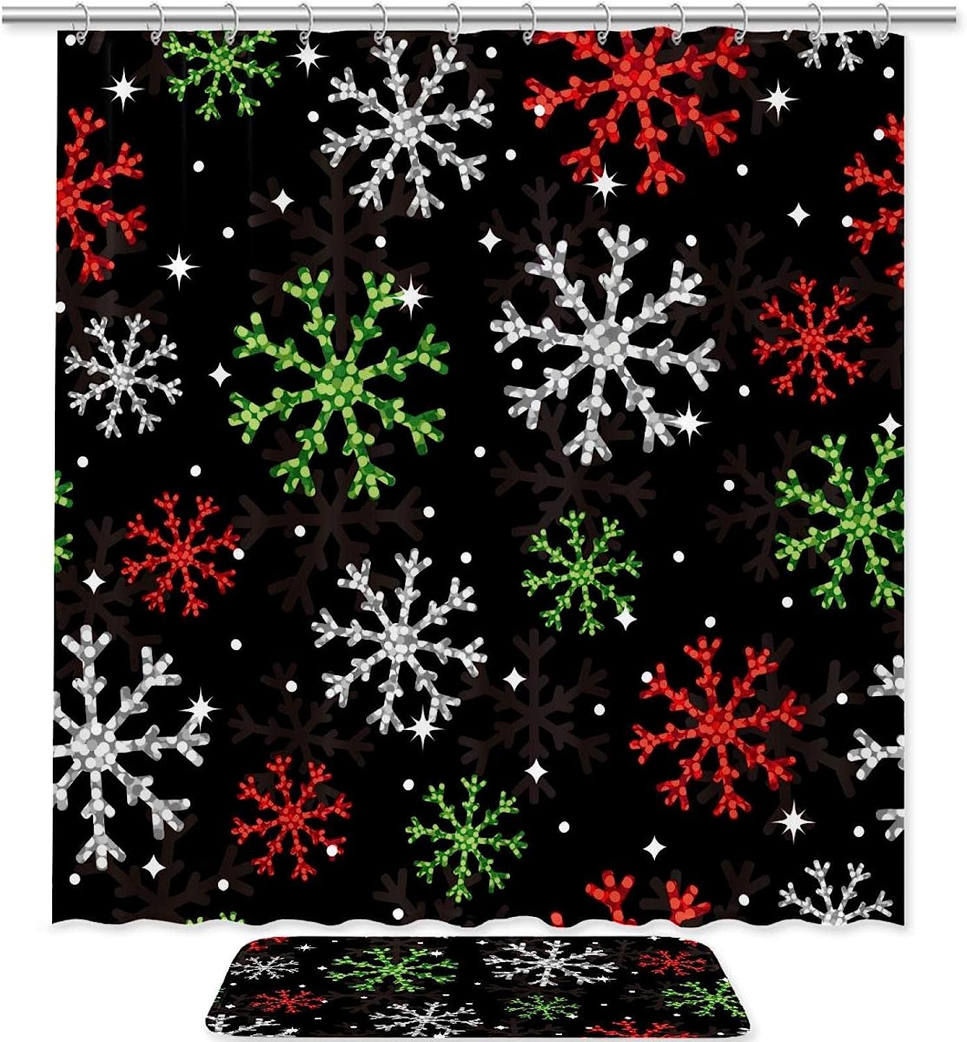 Snowflake Print Waterproof Colorful Shower Curtain For Winter-Themed Bathroom Decor