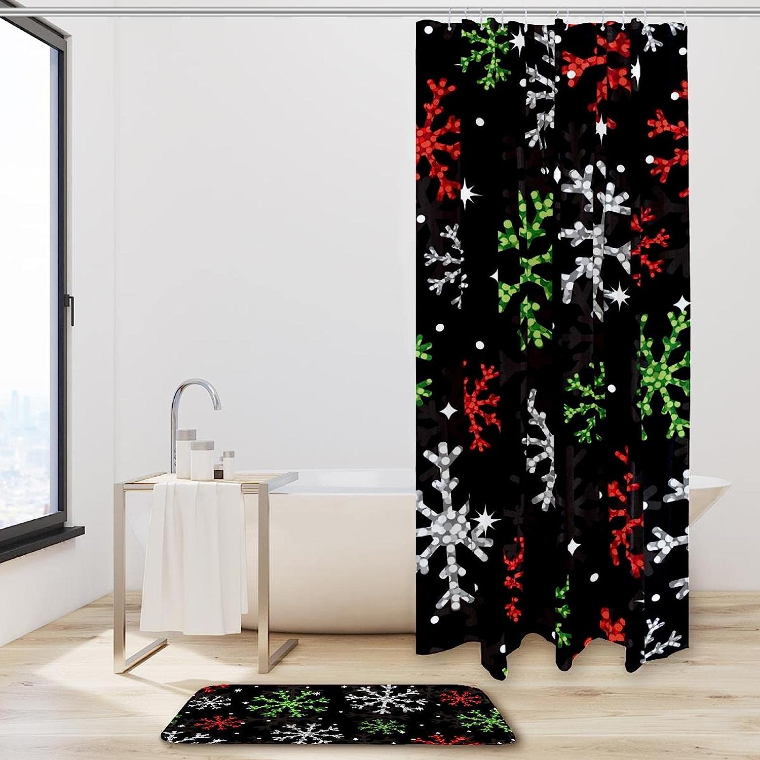Snowflake Print Waterproof Colorful Shower Curtain For Winter-Themed Bathroom Decor - Image 2