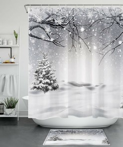 Snowflake Snow Scene Pine Tree Shower Curtain, Add a Touch of Winter Wonder to Your Bathroom
