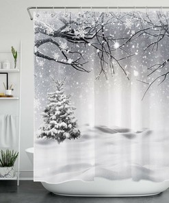 Snowflake Snow Scene Pine Tree Shower Curtain, Add a Touch of Winter Wonder to Your Bathroom