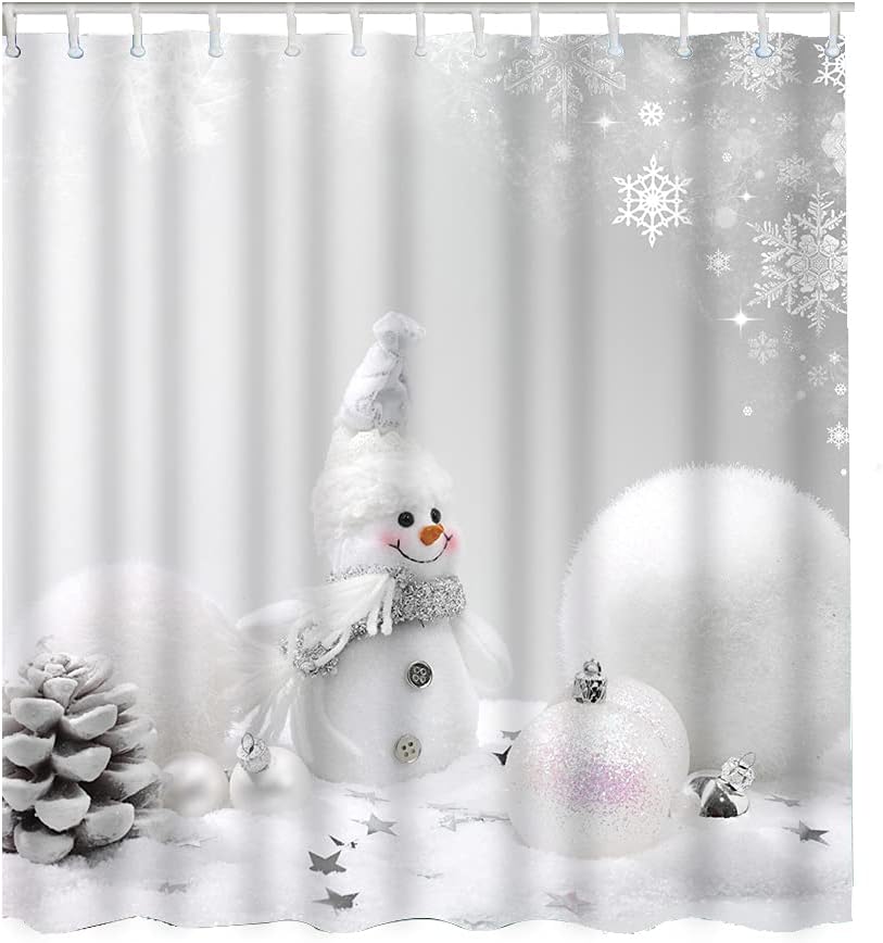 Snowflake Stars Print Shower CurtainChristmas Bathroom Decor for Women & Kids