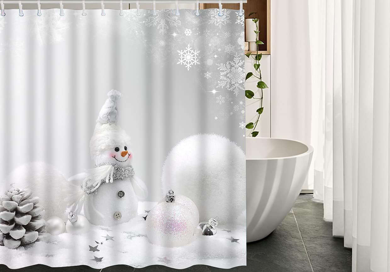 Snowflake Stars Print Shower CurtainChristmas Bathroom Decor for Women & Kids