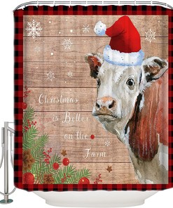 Snowflake Wood Farm Cattle Shower Curtain For A Cozy Rustic Christmas
