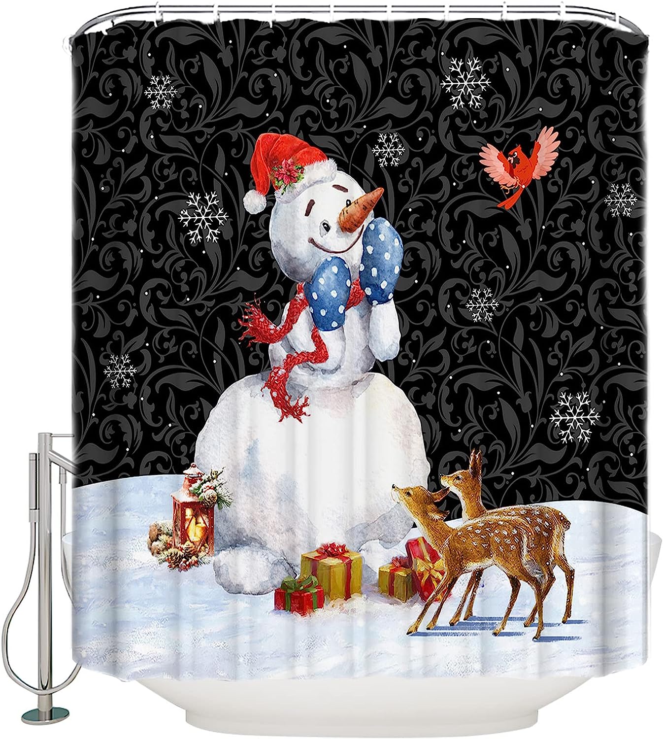 Snowflake Xmas Tree Reindeer Shower Curtain For A Joyous Christmas