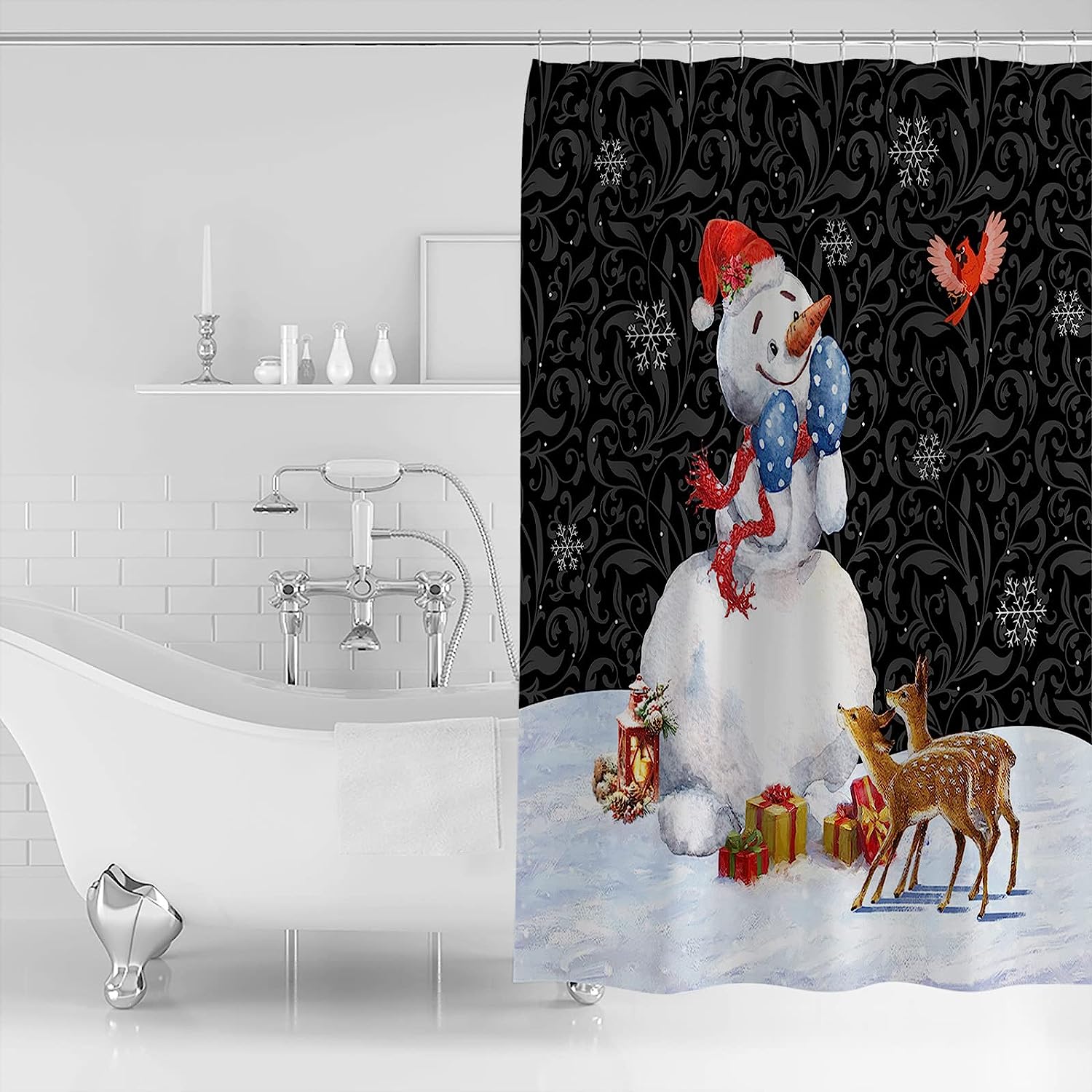 Snowflake Xmas Tree Reindeer Shower Curtain For A Joyous Christmas - Image 2