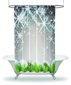 Snowflakes Christmas Shower Curtain - Waterproof Fabric Holiday Decor