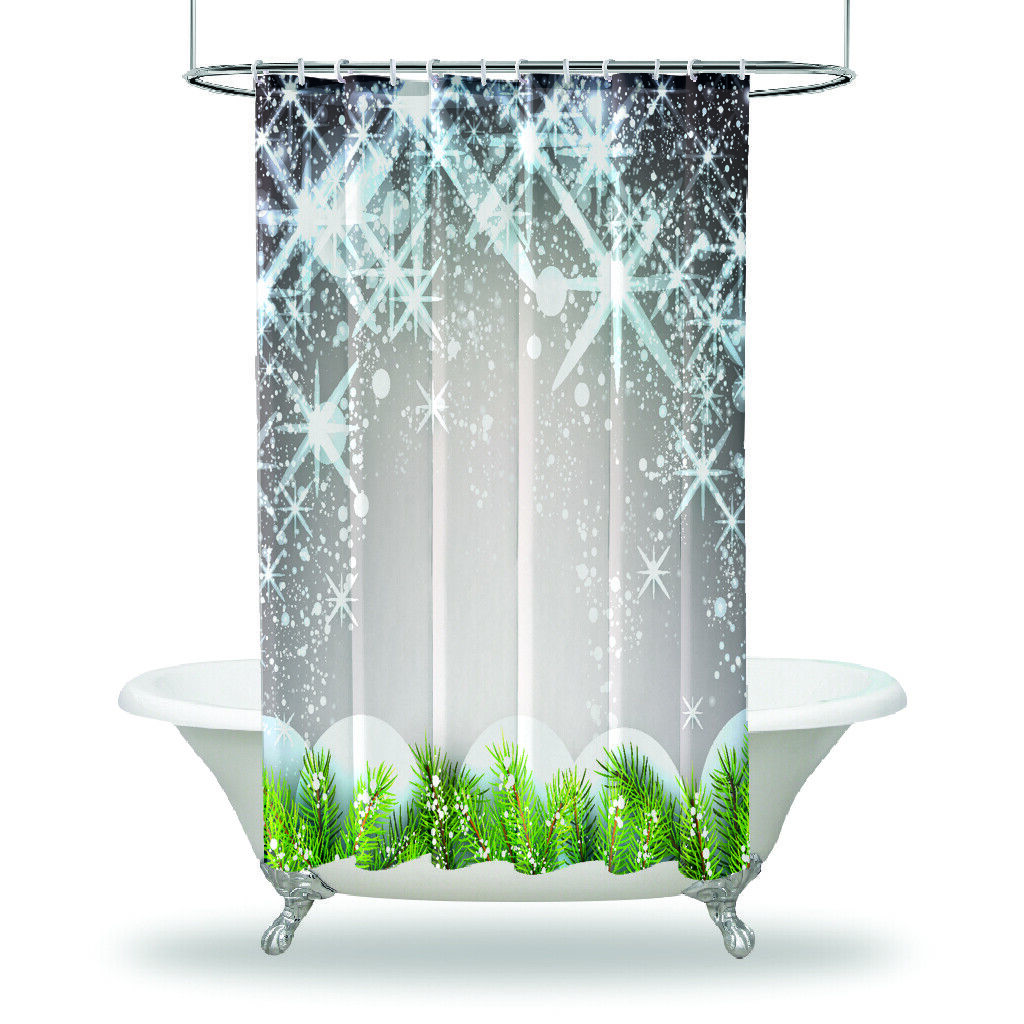 Snowflakes Christmas Shower Curtain - Waterproof Fabric Holiday Decor