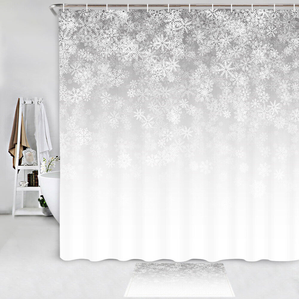 Snowflakes Falling Winter Shower Curtain - Snowy Bathroom Accessories