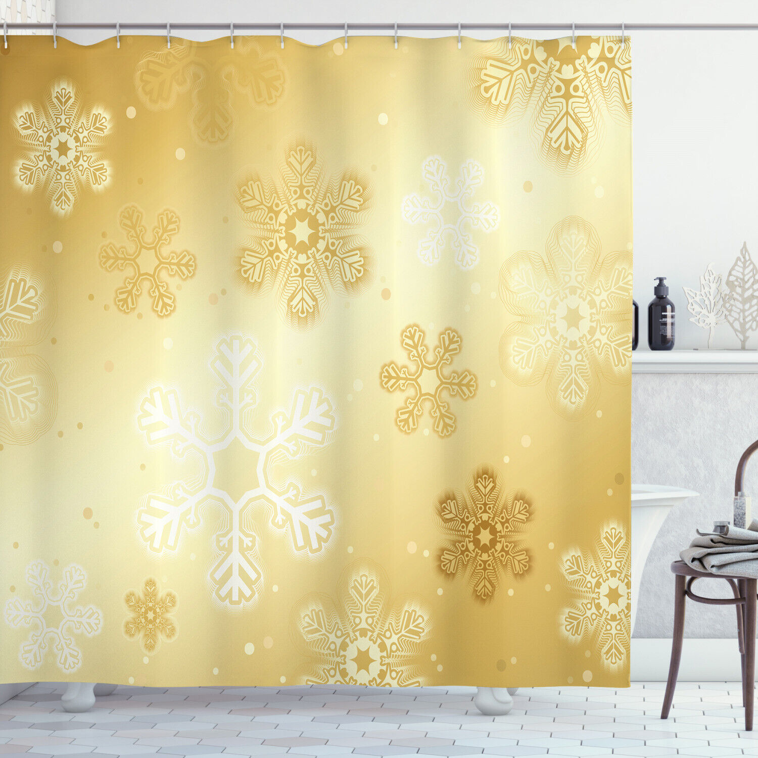 Snowflakes Print Fabric Shower Curtain For Festive Bathroom Decor